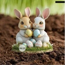 1 件，复活节兔子花园堆叠，2D Yaranli 双兔雕像带复活节彩蛋，用于户外草坪和花园装饰，复活节主题装饰 - 彩色 - 查看 7
