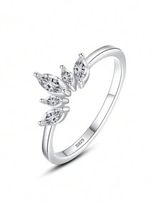 1pc Fashion 925 Sterling Silver Simple Crown Finger Ring Elegant Clear Zirconia Rings For Women Girls Party Jewelry - Silver - View 4