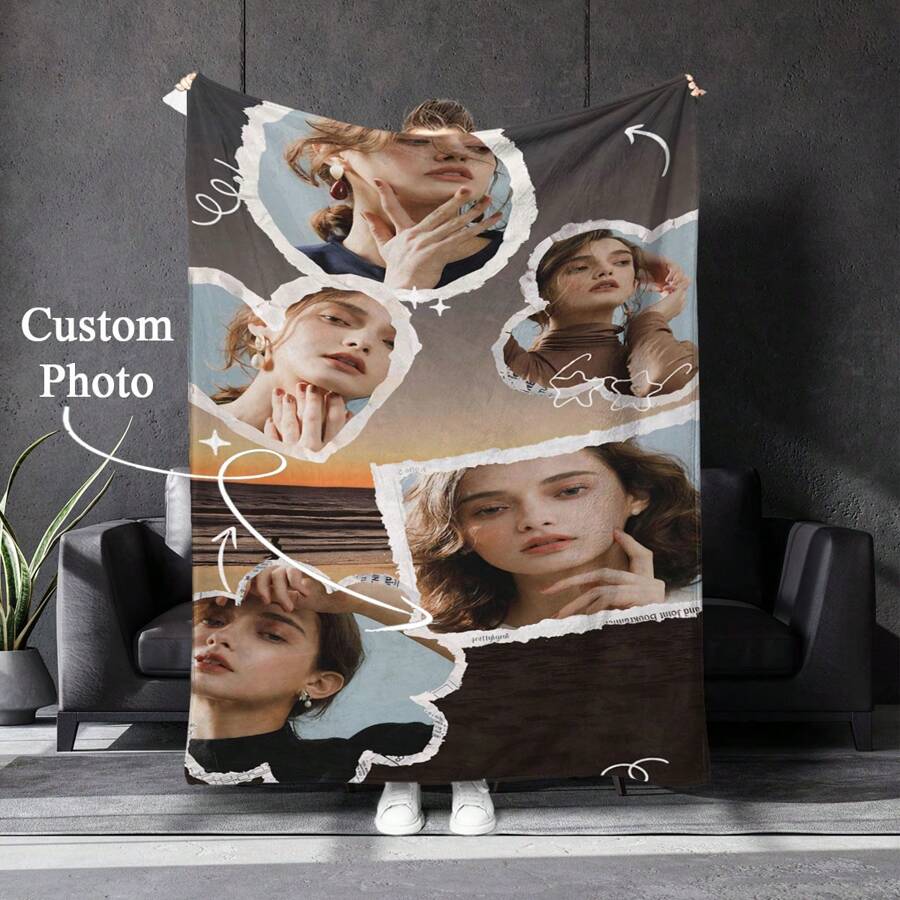 1pc Customized Personalized Blanket With Your Own Photo Or Design, Ideal For Self-Use Or Gifting To Friends. Suitable For Sofa, Bed, Travel, Soft & Skin-Friendly. Can Be Customized With Favorite Idol, Star, Album, Or "Number One Girl" Designs. - Multicolor - View 1