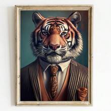 1pc/3PCS Wall Arts Posters Modern Animals Portrait Animal Set Zebra Jaguar Gentleman Chimpanzee Poster Printing Wall Art Picture Canvas Painting Room Home Decoration, Canvas Art, High Quality, Without Frame/With Frame ,Wall Art With Frame - Multicolor - View 6