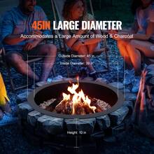 SKYSHALO Fire Pit Ring, 35-45-Inch Outer/30-39-Inch Inner Diameter, 8.5 Or 10inch Height Round, Square Or With Barbecue Fire Pit Insert, Carbon Steel Liner DIY Campfire Ring Above Or In-Ground, For Outdoor Camping, Bonfires