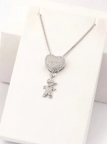 1件18K镀金白锆石银铜材质儿童吊坠项链，优雅珠宝礼品，简约设计 - 銀色 - 查看 7