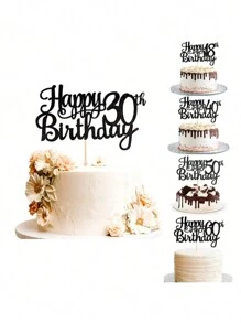1 件生日快乐蛋糕装饰闪光生日蛋糕装饰为生日快乐周年派对装饰用品黑色 - 黑色 - 查看 9