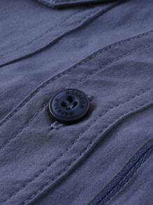 LEDUNTINO [Spring/Summer] Men's Fashion Button Casual Outdoor Shirt, Solid Green, Sports, Cargo, Husband, Boyfriend Gift, Men's Long Sleeve Shirt, Multi-Pocket, Elastic, Lapel Shirt With Zipper Pocket, Spring/Fall Clothes - Blue - View 6