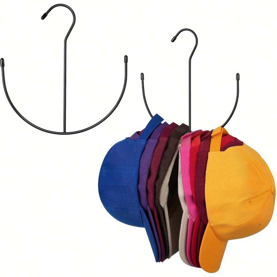 1 Piece Durable Stainless Steel Hat Rack - Multifunctional Hanging Hat Storage Rack, Space-Saving Design, Can Hold 20+ Baseball Caps, Easy To Install, Suitable For Wardrobe And Door - 黑色 - 查看 1