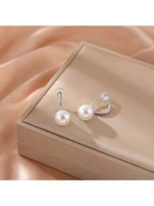 1 paire de boucles d'oreilles à créoles en faux perles , boucles d'oreilles clip-on avec des boucles d'oreilles en silicone élégantes haut de gamme, cadeau d'anniversaire pour les femmes