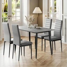 Dining Table And Chairs Set Of 4, 120CM Marble Effect Dining Table With 4 Faux Leather High Back Dining Chairs,Modern Dining Table Set For Home/Kitchen Office - Gray Chair + Gray Table - View 7