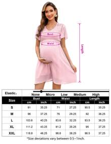 GoyRrbay Women's Maternity V Neck Short Sleeve Swiss Polka Dot Midi Dress Summer Casual A Line Dress - 粉色 - 查看 5