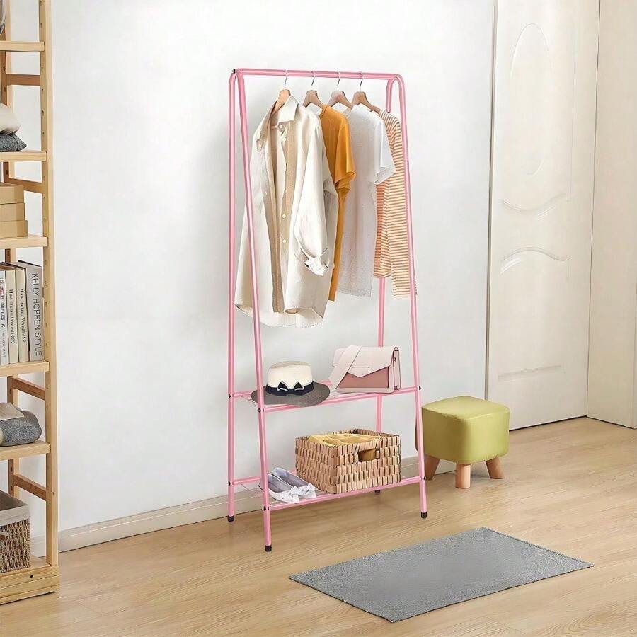 Clothes Rack Heavy Duty Metal Clothes Rack With Shelf Clothes Rack Clothes Rod For Hanging Clothes 60 X 151 Cm - Pink - View 1