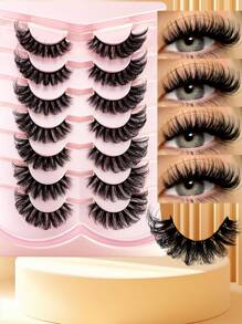 New 7pairs Russian Volume Classic Cat Eye Mink False Eyelashes Natural D Curl Fluffy Faux Eyelashes Extension For A Natural Look