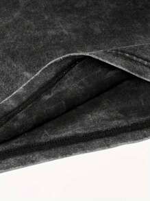 1 件复古破旧图案印花 T 恤，适合男孩和青少年，户外夏季休闲街头装 - 深灰色 - 查看 6