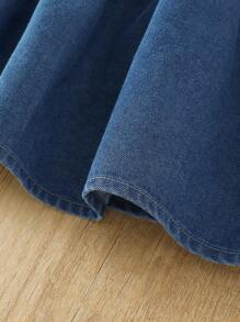 Fashion Denim Tank Dress For Tween Girls, Sleeveless Collar Versatile Mid-Length Dress, Summer 2025 New Arrival - Blue - View 7