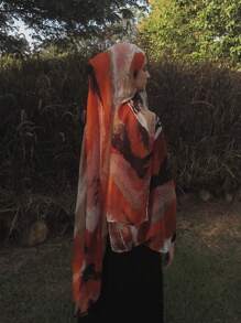 1pc Women's Bohemian Style Watercolor Tie-Dye Print Lightweight Soft Muslimhead Scarf/Wrap, Casual Sunshade Decor Shawl, Suitable For Daily Wear