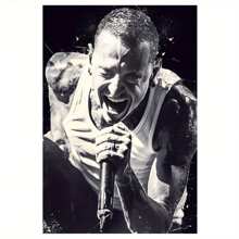 Room Decor, Abstract Wall Painting Mural Inspired By Chester Bennington, 1 PC Keyword Wooden Framed Canvas Painting - Thickness 2. 25cm/0. 9inch, Home Gift Decoration Room Decoration Aesthetic Wall Decoration Art Perfect Gift Autumn And Winter Wall Decoration Living Room Decoration Bedroom Decoration Kitchen Decoration Entry Decoration Bathroom Decoration Direct Wall Painting High Quality Wall Painting Poster, Valentine's Day Gifts For Her Or Him - 黑與白 - 查看 1