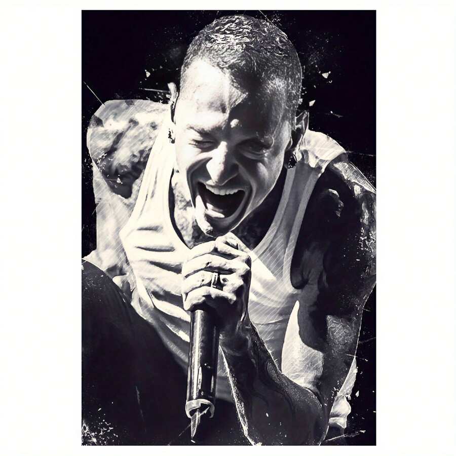 Room Decor, Abstract Wall Painting Mural Inspired By Chester Bennington, 1 PC Keyword Wooden Framed Canvas Painting - Thickness 2. 25cm/0. 9inch, Home Gift Decoration Room Decoration Aesthetic Wall Decoration Art Perfect Gift Autumn And Winter Wall Decoration Living Room Decoration Bedroom Decoration Kitchen Decoration Entry Decoration Bathroom Decoration Direct Wall Painting High Quality Wall Painting Poster, Valentine's Day Gifts For Her Or Him - 黑與白 - 查看 1