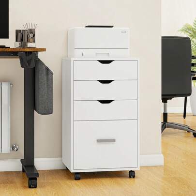 Mobile Filing Cabinet With Wheels, Rolling Container With 4 Drawers, Office Container, Drawer Cabinet, Rolling Cabinet, Drawer Chest Of Drawers For Home Office, 42 X 40 X 73 Cm (White)