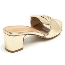 Heeled Shoes With Strap And Buckle Detail - Gold - View 4