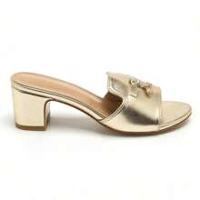 Heeled Shoes With Strap And Buckle Detail - Gold - View 2