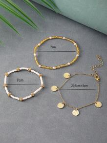Bộ 3 chiếc vòng chân đính cườm thủ công tối giản màu vàng kim, có tua rua, dành cho nữ, thích hợp để đeo hàng ngày và đi nghỉ mát. - Nhiều màu - Xem 5