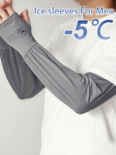 Mangas de brazo para hombres que bloquean los rayos UV, puños sueltos sin dedos con bordado de letras de moda