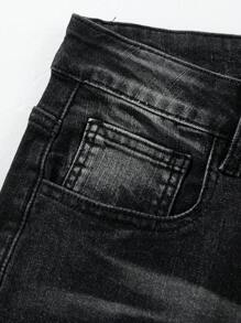 Men's Summer Distressed Cut-Out Frayed Vintage Wash Street Style Ripped 5" Denim Shorts Jorts - Black - View 3