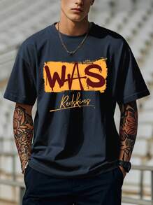 Mens T Shirts, Graphic Tees Men, Mens Gifts, Creative Graphic T-Shirt, Designed With Washington Football Pattern + Text, This Casual Tees Is Perfect For Football Fans, Football Game Day Wear, Soft Fabric, 100% Cotton, Heavy Fabric, Unisex. - 藏蓝色 - 查看 1