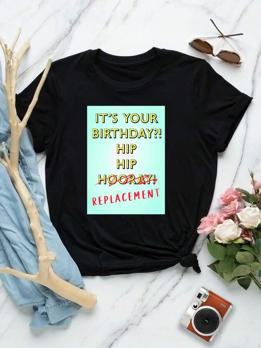 Women's Hip Replacement T-Shirts Comfortable Stylish Recovery Tees - Black - View 1