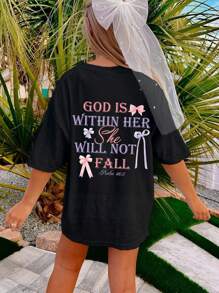 Tween Girls strik & letter print ronde hals korte mouw T-shirt, zomertop