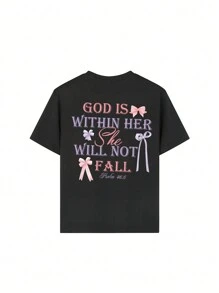 Tween Girls strik & letter print ronde hals korte mouw T-shirt, zomertop