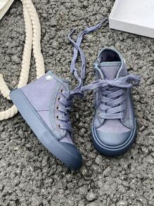 经典白色帆布鞋，儿童中帮运动鞋，男孩和女孩，春秋季，韩版简约，时尚低帮系带休闲运动帆布鞋 - 藍色 - 查看 3