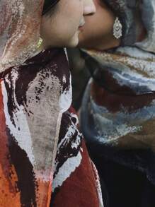 1pc Women's Bohemian Style Watercolor Tie-Dye Print Lightweight Soft Muslimhead Scarf/Wrap, Casual Sunshade Decor Shawl, Suitable For Daily Wear