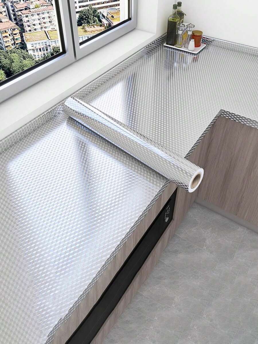 1 片防水、防油、耐热铝箔厨房墙纸/贴纸，可拆卸自粘式橱柜衬垫，适用于灶台翻新，剖面图 - 彩色 - 查看 1