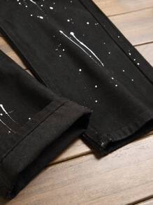 Modne, zniszczone czarne jeansy męskie - Czarne - Zobacz 9