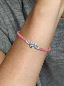1Pc Glamorous 16-21CM 925 Sterling Silver Heart Bead Leather Cord Bracelet For Women Girlfriend Gift Fine Ladies Jewellery