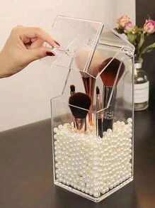 1 个透明化妆刷架，带防尘防水盖，适合存放文具和面膜