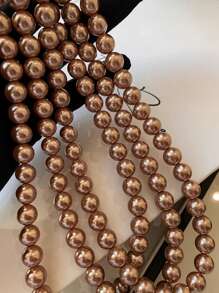 1pc 10mm Brown Faux Pearl Necklace, Elegant & Suitable For Daily Wear, Holidays And Gifts - Brown - View 4