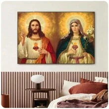 1 件天主教壁画基督教壁画玛丽和耶稣圣心帆布画印刷海报墙壁艺术图片家居装饰，现代简约风格印刷品，客厅和房间装饰，浴室装饰，理想礼物，无框架 - 彩色 - 查看 12