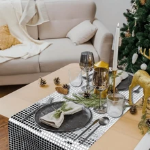 迪斯科球闪光桌布，闪亮镜面银色桌布，复古餐具装饰，适合 70 年代 80 年代主题生日派对、单身派对，适合生日舞会、婚礼、生日、派对、毕业典礼、情人节、复活节、感恩节、周年纪念、复活节礼物、感恩节礼物、生日礼物、情人节礼物、派对礼物、婚礼桌布、婚礼装饰、家居装饰、房间装饰、派对礼物新娘 - 彩色 - 查看 8