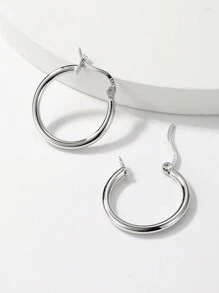 1 Pair Minimalist 925 Silver Gold-Plated Round Hoop Earrings