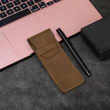 1pc Vintage Frosted Faux Leather Flip-Top Pen Case, Mini Stationery Organizer With Steel Pen Protector For Office, Women And Men, Business Travel - Multicolor - View 9