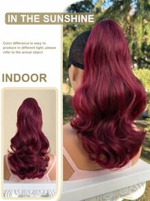 16-Inch Short Wavy Curly Ponytail Extension, Burgundy, Heat-Resistant Synthetic Fiber Short Ponytail Wig, Suitable For Women And Girls For Daily Use - Burgundy - View 9