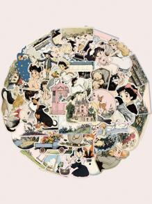 50 件卡通世界涂鸦贴纸套装，创意美学贴纸适用于装饰手机、笔记本电脑、平板电脑、头盔、剪贴簿、行李箱、计划器和日记本 - 彩色 - 查看 9