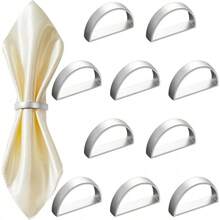 Stainless Steel Napkin Rings Metal Napkin Ring Holders Modern Ring Holder Serviette Buckles Metallic Adornment For Table Settings Kitchen Dinner Party Wedding (Matte Silver Semicircle,10 Pcs)