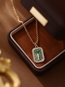 1 chiếc vòng cổ vuông nhiều màu sắc phong cách nghỉ dưỡng, mặt dây chuyền hình vuông đính đá Zirconia hình cá ngựa, cá heo, cây cọ, phụ kiện mùa hè, quà tặng trang sức cho nữ, thích hợp để đeo hàng ngày. - Nhiều màu - Xem 4