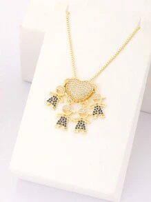 1pc Valentine's Multicolor Zirconia 18k Gold Plated Copper 4 Kids Pendant Necklace, Luxury Jewelry Gift For Women,Mom,Mother,Mother's Day,Gift - Gold - View 10