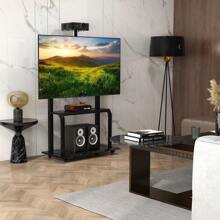 Mobile TV Stand Rolling TV Cart Adjustable Media Console Cart - Black - View 3