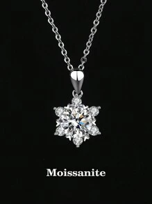 قلادة فضة إسترليني 925 بتصميم نجمة الثلج من الموسانيت (1 قيراط) أنيقة، مناسبة للارتداء اليومي للسيدات، الحفلات، العمل، عيد الحب، عيد الأم، عيد الزواج، هدية مجوهرات للسيدات