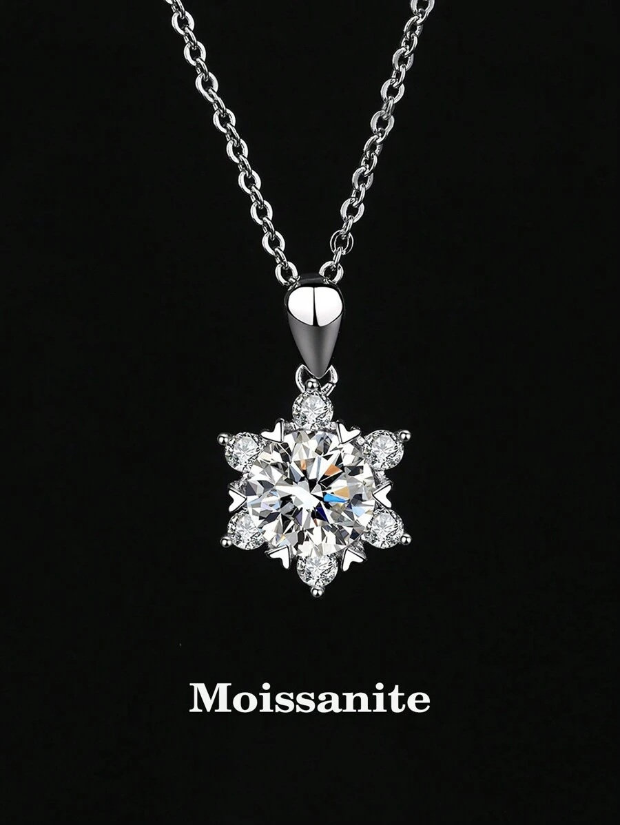 قلادة فضة إسترليني 925 بتصميم نجمة الثلج من الموسانيت (1 قيراط) أنيقة، مناسبة للارتداء اليومي للسيدات، الحفلات، العمل، عيد الحب، عيد الأم، عيد الزواج، هدية مجوهرات للسيدات