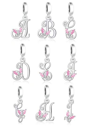 HuooNew 1pc 925 Sterling Silver Beautiful Butterfly Cubic Zirconia Encrusted English Letter Pendant, Suitable For Men And Women, Party & Gift