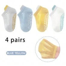 4 Pairs Of Spring And Summer Floor Socks, Large Area Adhesive Baby Trampoline Socks, Anti Slip Socks, Solid Color Short Socks, Boat Socks, Breathable And Comfortable Socks, Children's Walking Socks, Cute Socks For 0-5 Years Old - Multicolor - View 11